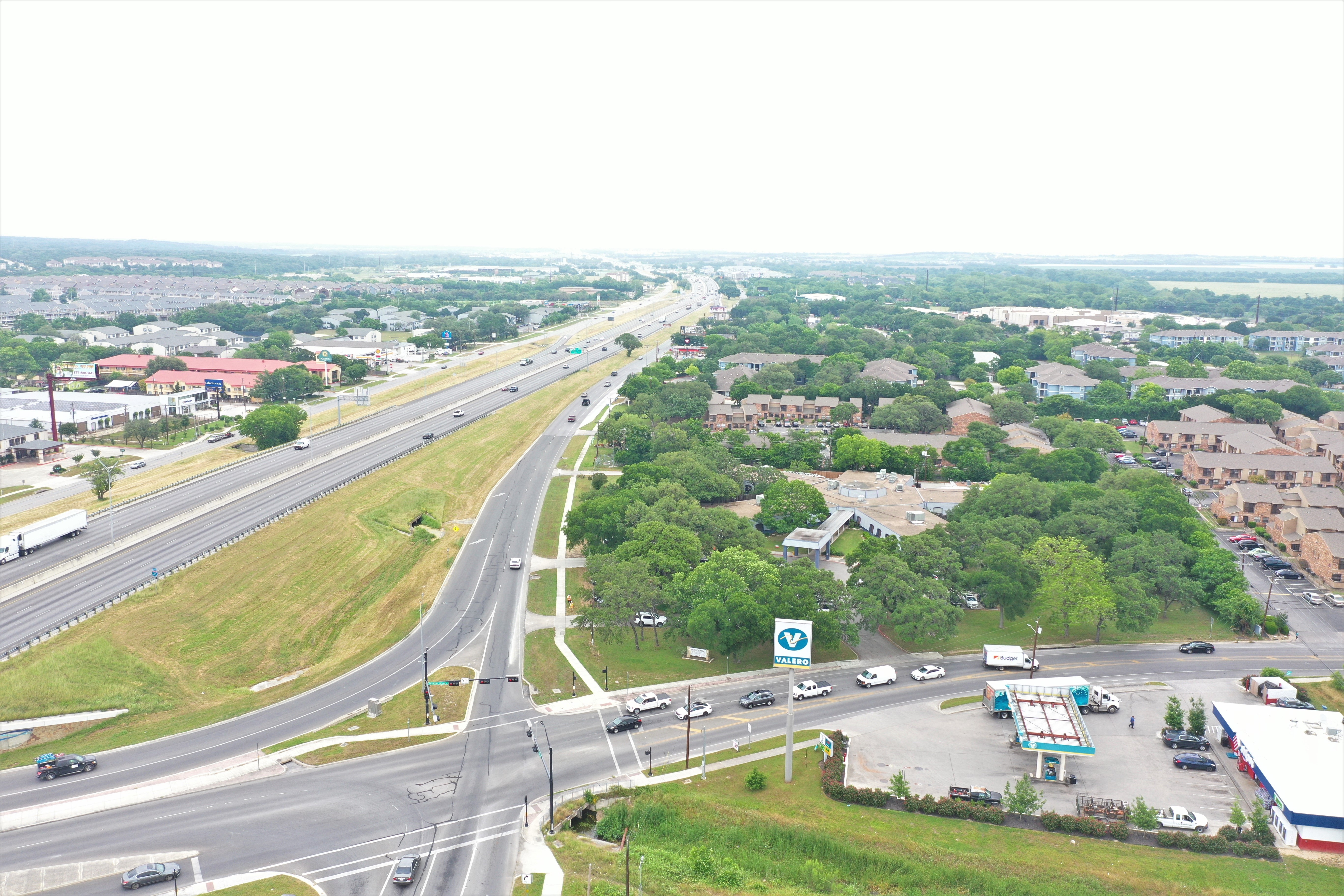 Northbound I-35 frontage road at Aquarena Springs Drive before construction starts
